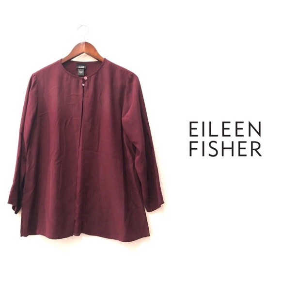 Eileen Fisher Open Front Silk Top Solid Claret S - Picture 4 of 7